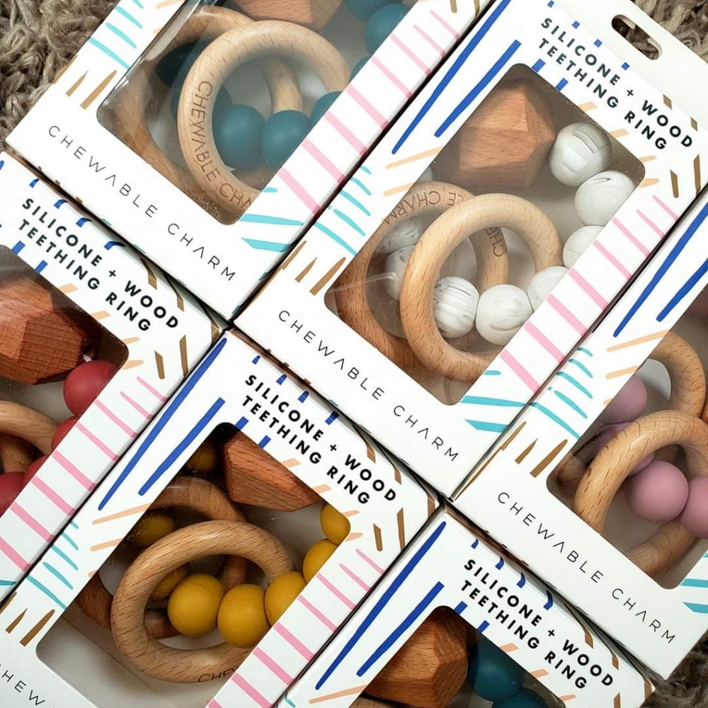 Chewable Charm Silicone and Wood Teether / Teething Ring